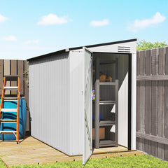 4' x 8' Outdoor Storage Shed Lean to Shed Outdoor Metal Tool Shed with Lockable Door and Air Vents, Light Grey