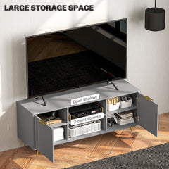 TV Stand with Storage for 55 Inch TV, Modern TV Cabinet with 2 Open Shelves and 2 Cabinets for Living Room, Black