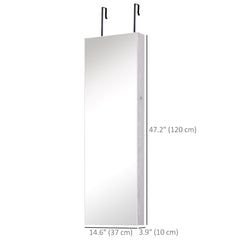 Mirror Jewelry Cabinet Armoire with LED Lights and 2 Keys, Wall Door Mounted Jewelry Organizer, Lockable Full-length Mirror, Wood Grain Grey