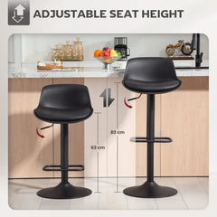 Counter Height Bar Stools Set of 2, Streamlined Bar Chairs with Adjustable Height and Swivel PU Leather Seat, Black