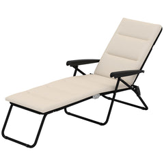 Foldable Lounge Chair, Reclining Patio Sun Lounger with 6-Position Adjustable Back, Blue and White