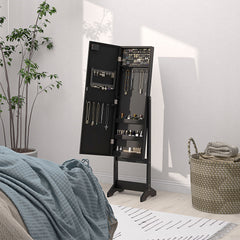 Free Standing Armoire Organizer, Lighted Mirrored Jewelry Cabinet w/ Angle Adjustable & 16 LED Lights Warm White