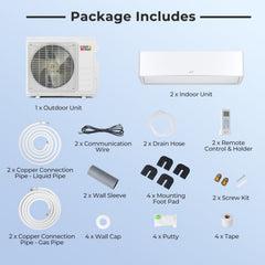 X-Pro 18,000 BTU 2 Zone Mini Split Heat Pump, 24 SEER2, 9K + 9K
