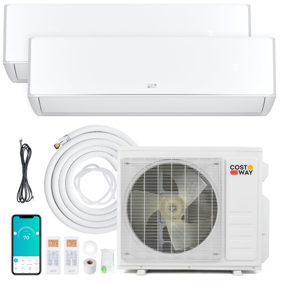 X-Pro 18,000 BTU 2 Zone Mini Split Heat Pump, 24 SEER2, 9K + 12K