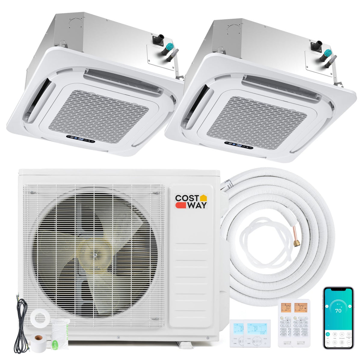 X-Pro 27,000 BTU 2 Zone Ceiling Cassette Mini Split Heat Pump, 24 SEER2, 18K + 18K