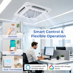 X-Pro 27,000 BTU 2 Zone Ceiling Cassette Mini Split Heat Pump, 24 SEER2, 18K + 18K
