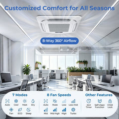 X-Pro 27,000 BTU 2 Zone Ceiling Cassette Mini Split Heat Pump, 24 SEER2, 18K + 18K