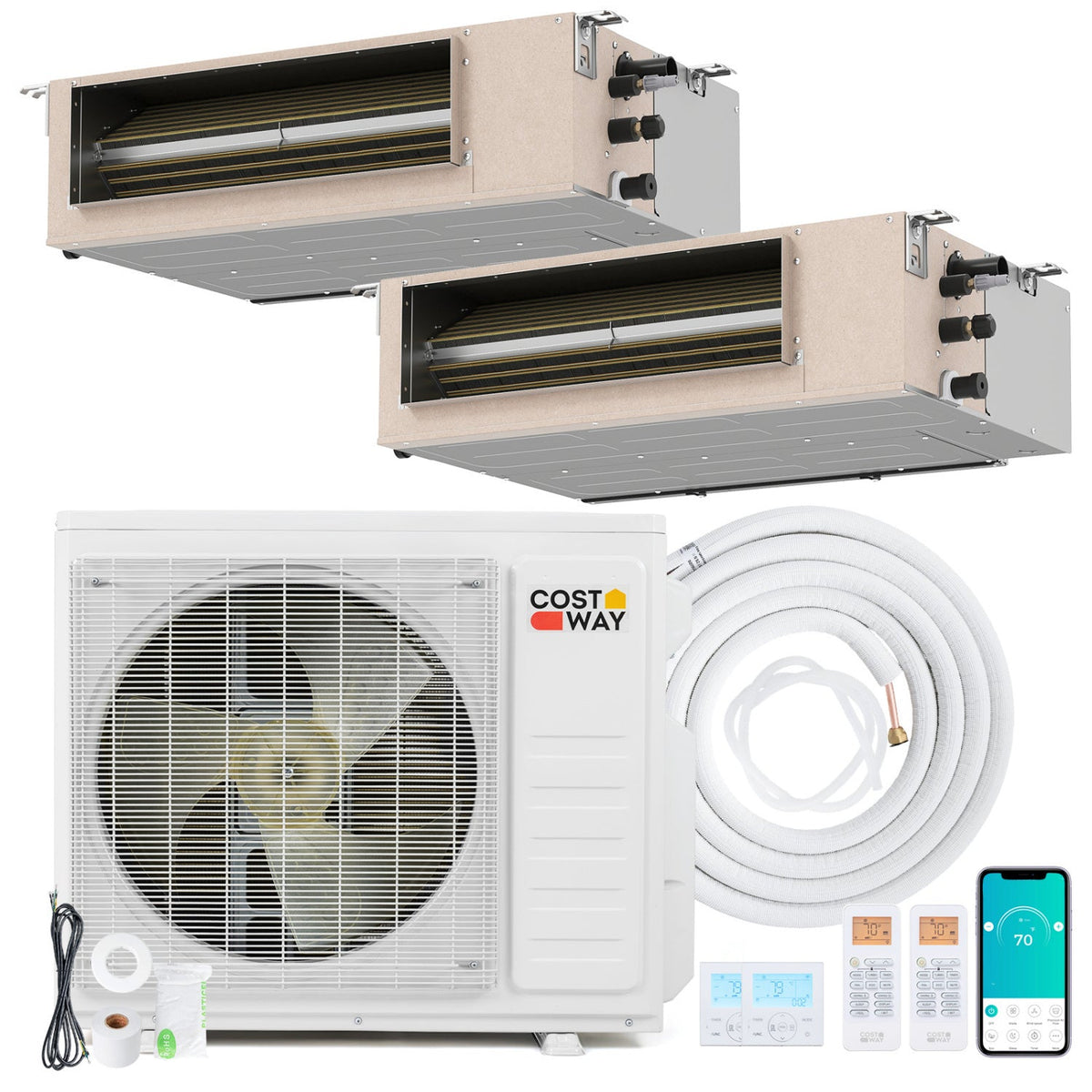 X-Pro 27,000 BTU 2 Zone Concealed Ducted Mini Split Heat Pump, 24 SEER2, 18K + 18K