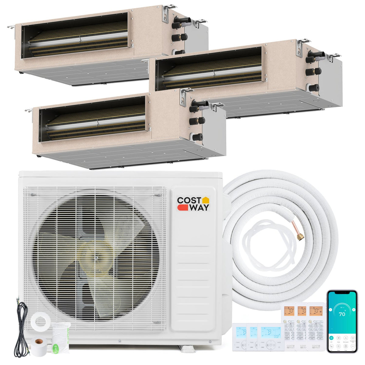 X-Pro 27,000 BTU 3 Zone Ducted Mini Split Heat Pump, 24 SEER2, Wifi, 9K + 9K + 18K