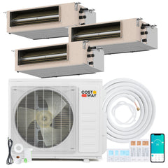 X-Pro 27,000 BTU 3 Zone Ducted Mini Split Heat Pump, 24 SEER2, Wifi, 9K + 9K + 18K