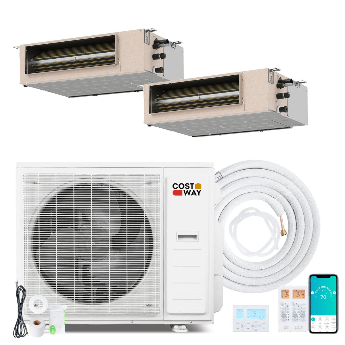 X-Pro 35,000 BTU 2 Zone Concealed Ducted Mini Split Heat Pump, 22.5 SEER2, 12K + 18K