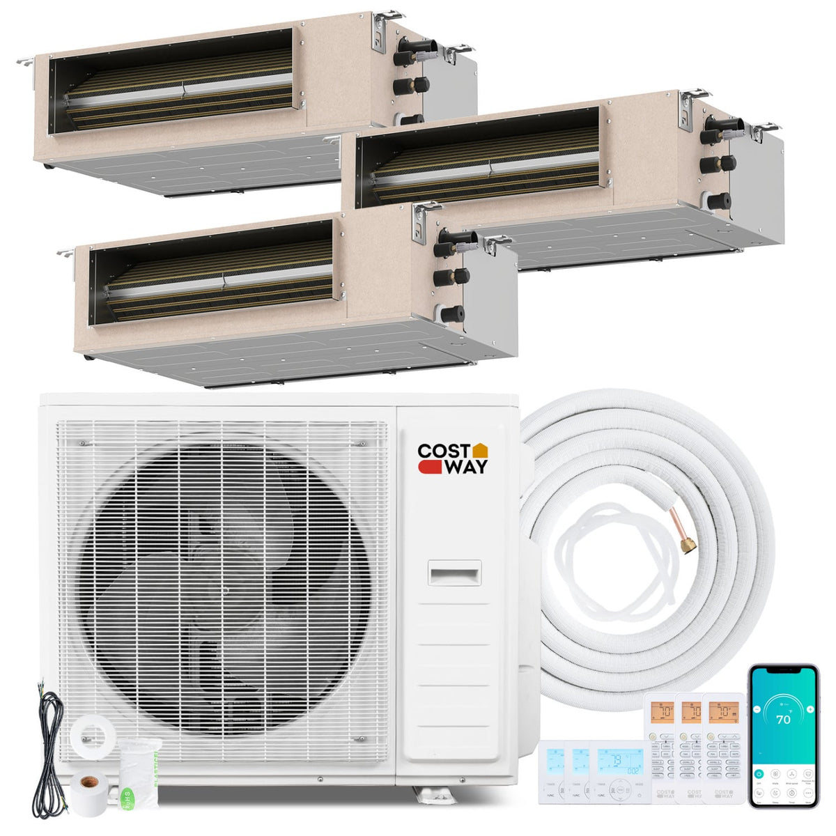 X-Pro 35,000 BTU 3 Zone Ducted Mini Split Heat Pump, 22.5 SEER2, Wifi, 9K + 9K + 12K
