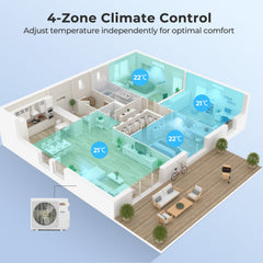 X-Pro 35,000 BTU 4 Zone Mini Split Heat Pump, 22.5 SEER2, Wifi, 9K + 9K + 12K + 12K