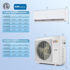X-Pro 35,000 BTU 4 Zone Mini Split Heat Pump, 22.5 SEER2, Wifi, 9K + 9K + 12K + 18K