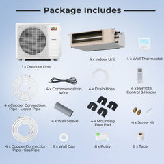 X-Pro 35,000 BTU 4 Zone Ducted Mini Split Heat Pump, 22.5 SEER2, Wifi, 9K + 9K + 12K + 12K