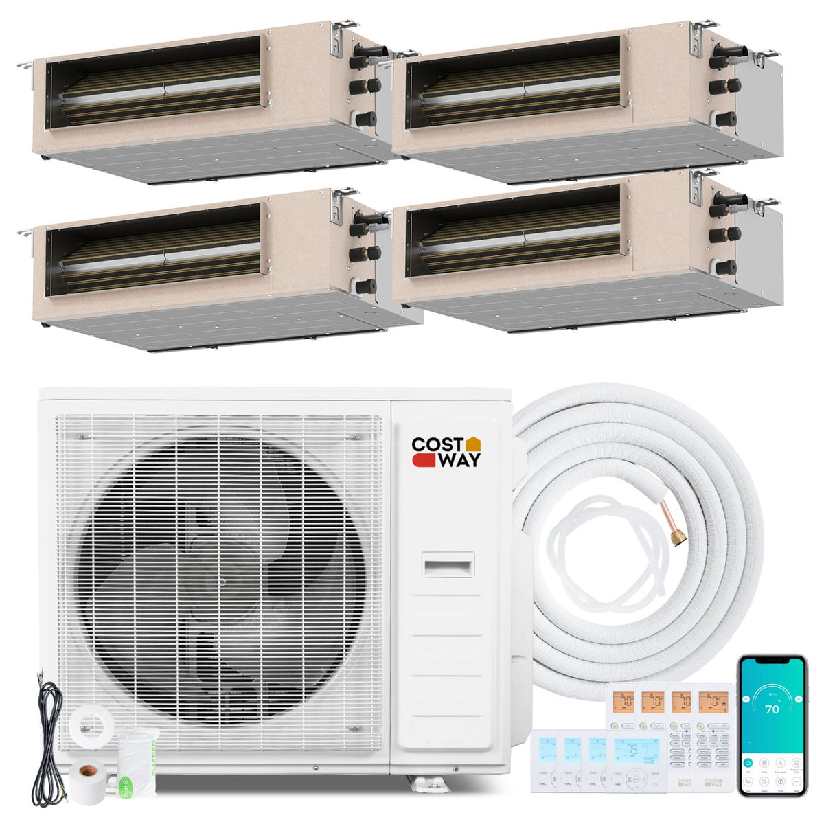 X-Pro 35,000 BTU 4 Zone Ducted Mini Split Heat Pump, 22.5 SEER2, Wifi, 9K + 12K + 12K + 12K