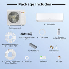 X-Pro 35,000 BTU 4 Zone Mini Split Heat Pump, 22.5 SEER2, Wifi, 9K + 9K + 12K + 18K