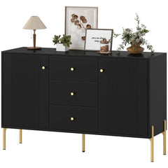 Buffet Cabinet, Modern Sideboard with 3 Soft-Close Drawers and 2 Adjustable Shelves for Living Room, Kitchen, Black