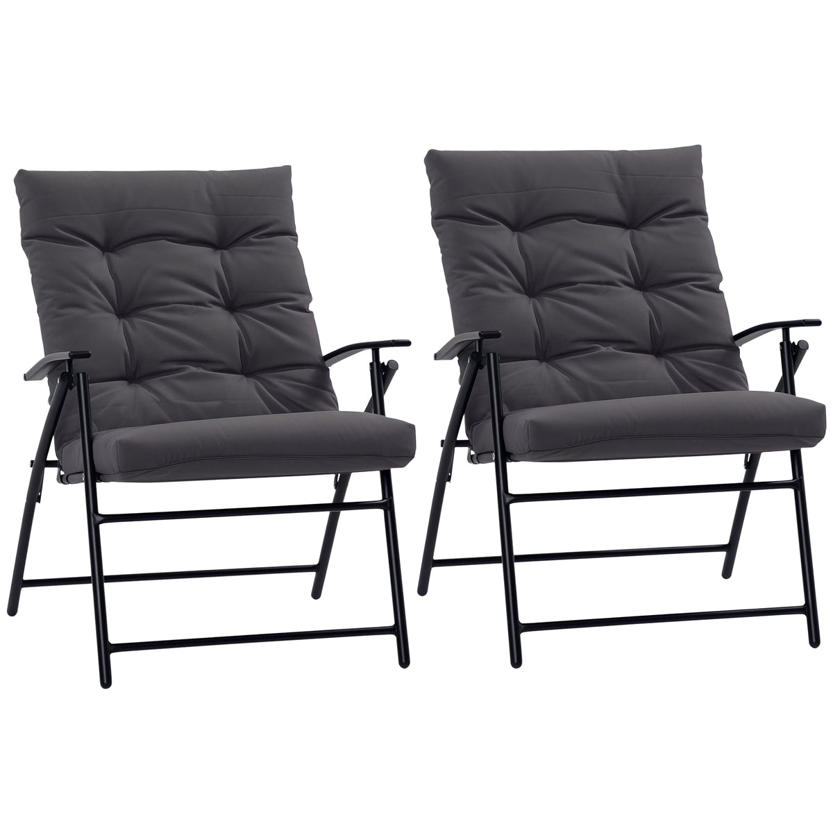 Set of 2 Outdoor Folding Chairs with Adjustable Backrest, Padded Camping Chairs for Outdoor Events, Grey
