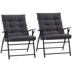 Set of 2 Outdoor Folding Chairs with Adjustable Backrest, Padded Camping Chairs for Outdoor Events, Grey