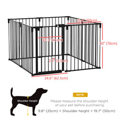 Dog Safety Gate 8-Panel Playpen Fireplace Christmas Tree Steel Fence Stair Barrier Room Divider Black