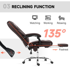 Massage Office Chair, Reclining Computer Chair with Adjustable Height and Footrest, Dark Brown