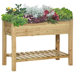 Elevated Planter Box with Legs and Storage Shelf, Raised Garden Bed, Elevated Wooden Planter Box, Green