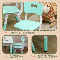 Kids Table and Chair Set with 4 Chairs, Adjustable Height, Easy to Clean, for 1.5 - 8 Years Old, Green