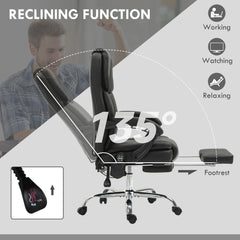 Massage Office Chair, Reclining Executive Office Chair with 6-Point Vibration, Footrest and High Back, Black