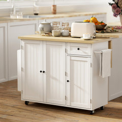 Kitchen Island Cart, Rolling Kitchen Island Table with Drop Leaf, Drawer, Spice and Towel Rack, Black