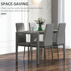 5-Piece Rectangular Glass Kitchen Table and Chairs with Metal Frame and Faux Leather Upholstery for Dining Room, Black