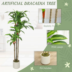 4FT Dracaena Fake Plant, Artificial Plant with Bendable Trunks for Home Office Decor, Green