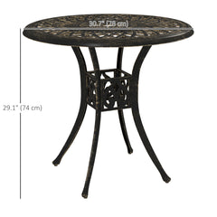 30-inch Round Patio Dining Table with Umbrella Hole Cast Aluminium Outdoor Bistro Table, Brown