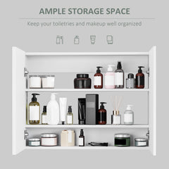 Bathroom Mirror Cabinet, Wall-Mounted Storage Organizer with Double Doors, Adjustable Shelf, White