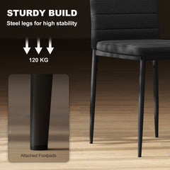 High Back Dining Chairs, Modern Upholstered Linen Fabric Accent Chairs with Metal Legs for Kitchen, Set of 6, Black