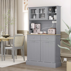 Kitchen Cabinet with Charging Station, 2 Tilt Out Cabinets, Microwave Stand, Freestanding Kitchen Pantry Cabinet, Black