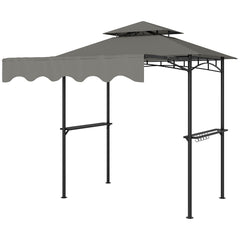 8' x 7.6' Grill Gazebo, Double Tiered Barbecue Grill Gazebo Shelter w/ Side Awning, 2 Side Shelves, 6 Hooks, Beige