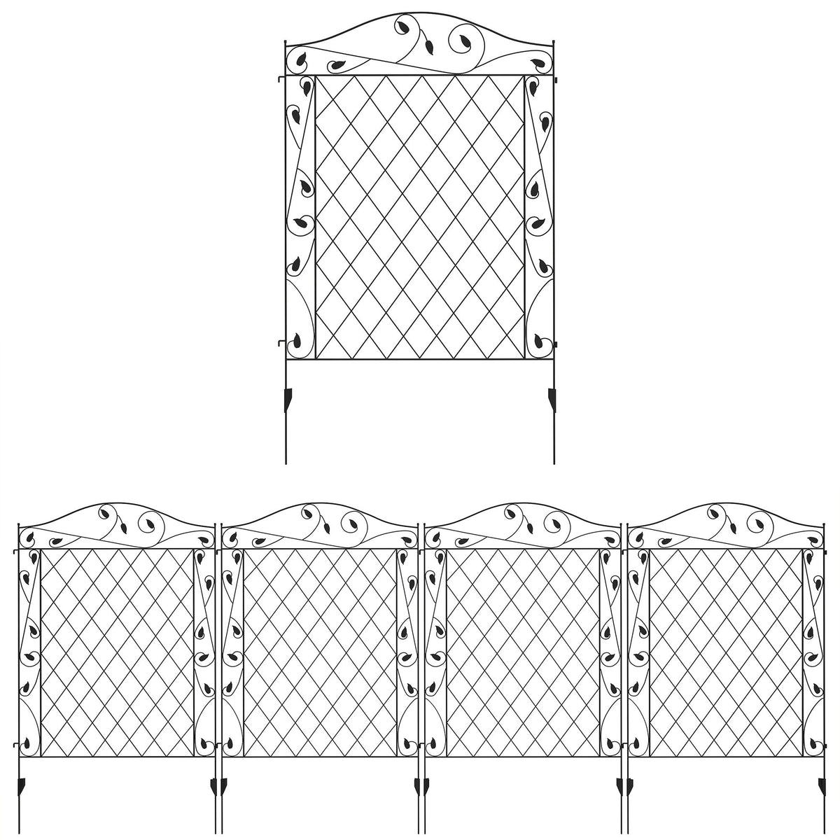Outdoor Metal Garden Fence Panels, Border Edging for Yard, Patio, 4 Pack, Wavey Vines