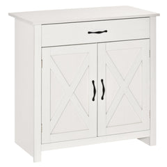 Farmhouse Sideboard Buffet Cabinet, Storage Cabinet with Barn Doors, Distressed White