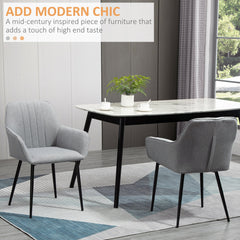 Dining Chairs Set of 2, Linen Upholstery Accent Chair with Back, Armrest, Metal Legs, Dark Grey