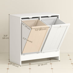Tilt-Out Laundry Storage Cabinet, Modern Laundry Hamper with 2 Compartments for Bathroom Washroom, Black