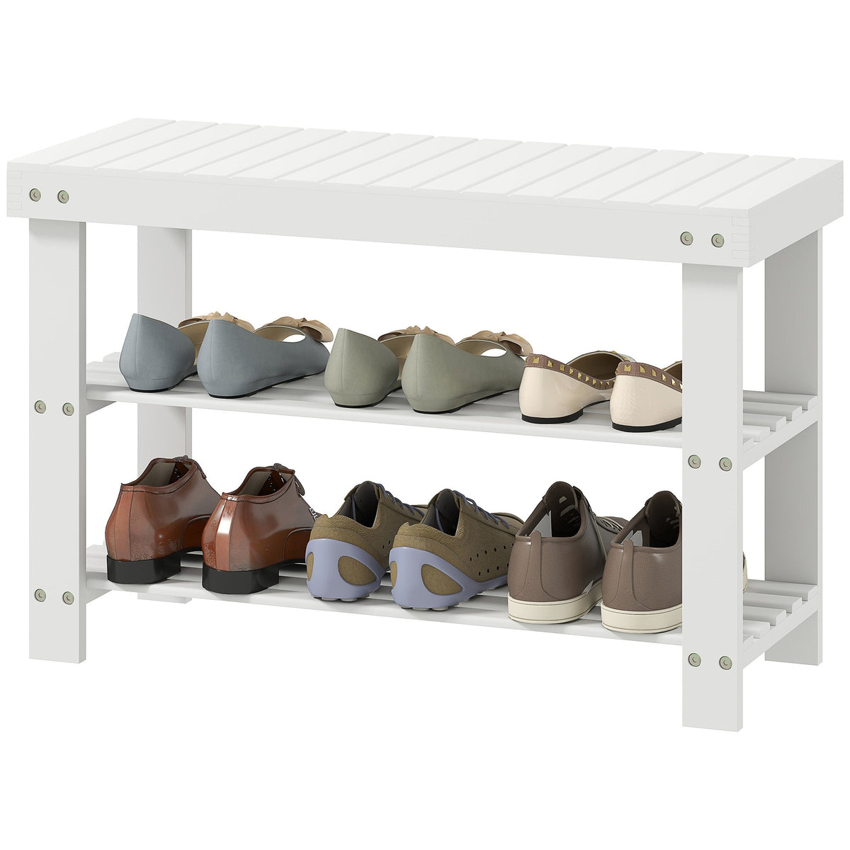 Bamboo Shoe Storage Bench, 3-Tier Entryway Bench with 2 Storage Shelves for Hallway, Holds 6 Pairs, Black