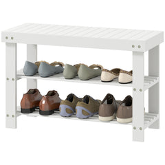 Bamboo Shoe Storage Bench, 3-Tier Entryway Bench with 2 Storage Shelves for Hallway, Holds 6 Pairs, Black