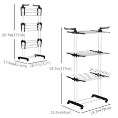 Foldable Clothes Drying Rack, 4-Tier Steel Laundry Rack for Drying Clothes with 2 Side Wings and 4 Castors, Indoor and Outdoor Use, Black