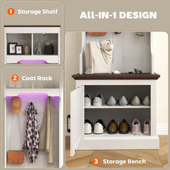 3-in-1 Hall Tree with Bench, Coat Rack with Shoe Storage, Distressed Black