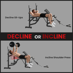 Weight Bench Stand with Squat Rack, Adjustable Olympic Bench, Multifunctional Arm Curl Pad, Leg Extension, Grey