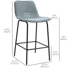 Bar Stools Set of 2, Upholstered Counter Height Bar Chairs, Kitchen Stools with Steel Legs