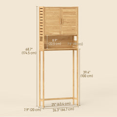 Over the Toilet Cabinet, Bathroom Organizer with 2 Doors, Open Compartment and Adjustable Shelf, Natural Wood Finish