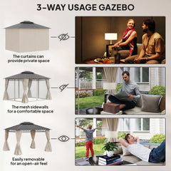 10' x 10' Outdoor Hardtop Gazebo Canopy w/ Double PC Roof, Steel Frame, Nettings, Curtains for Garden Lawn Deck, Black