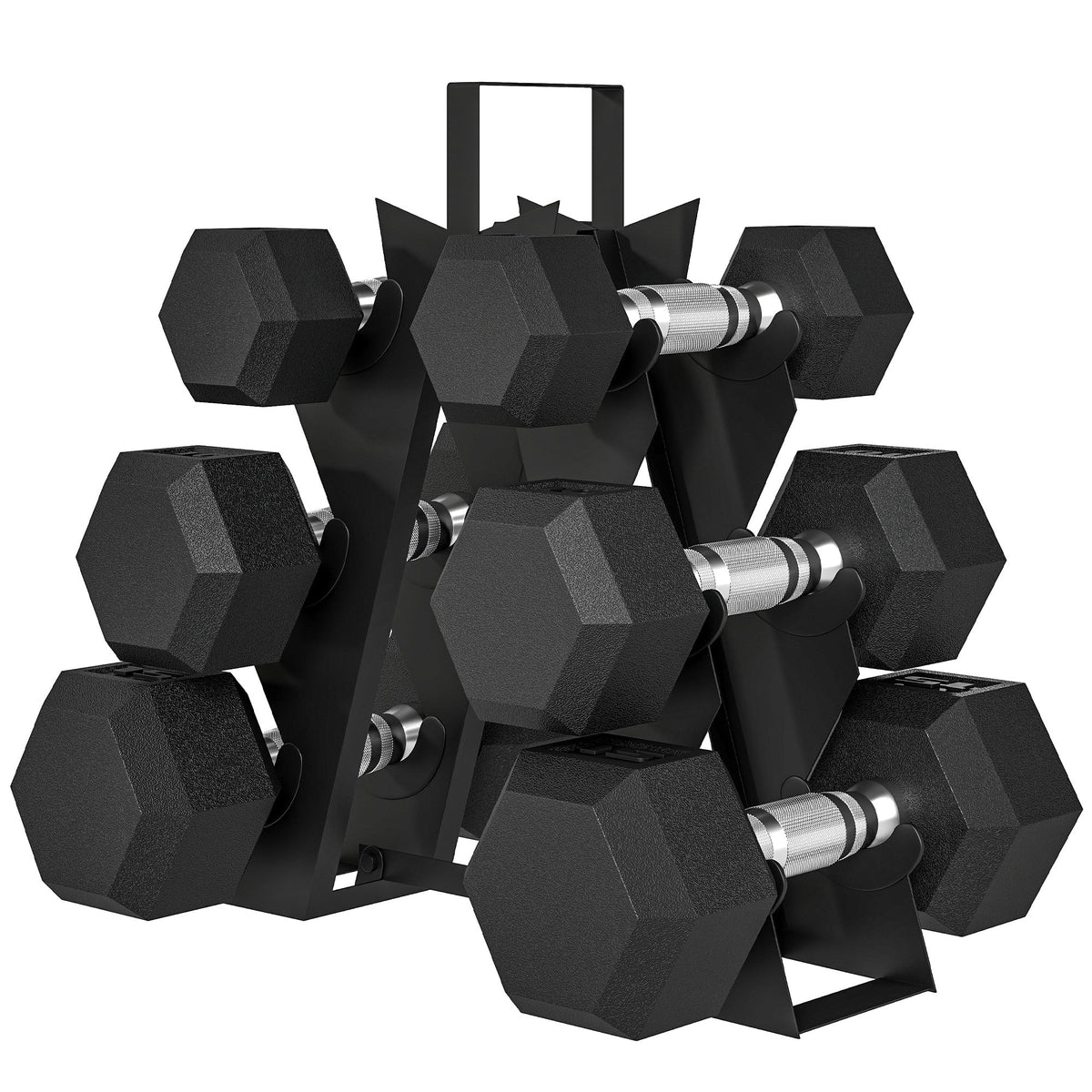 60 LBS Hex Dumbbell Set with Rack, Rubber Coated Weights with Non-Slip Handles for Home Gym Strength Training